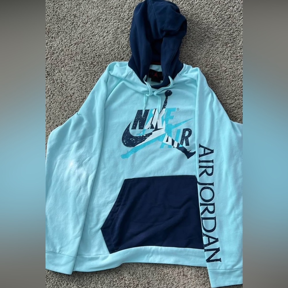Nike Air Jordan Light Blue And Dark Blue Hoodie Pull Over Size XL
